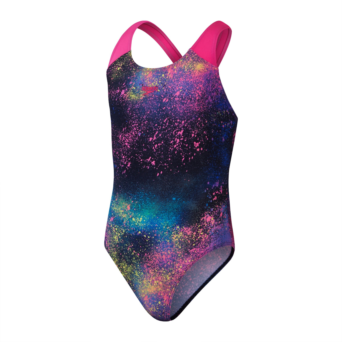 Speedo Girls Digital Allover Splashback Swimsuit Black/Pink