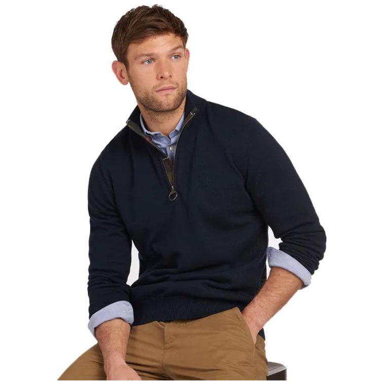 Barbour Mens Sweater Cotton Half Zip Navy