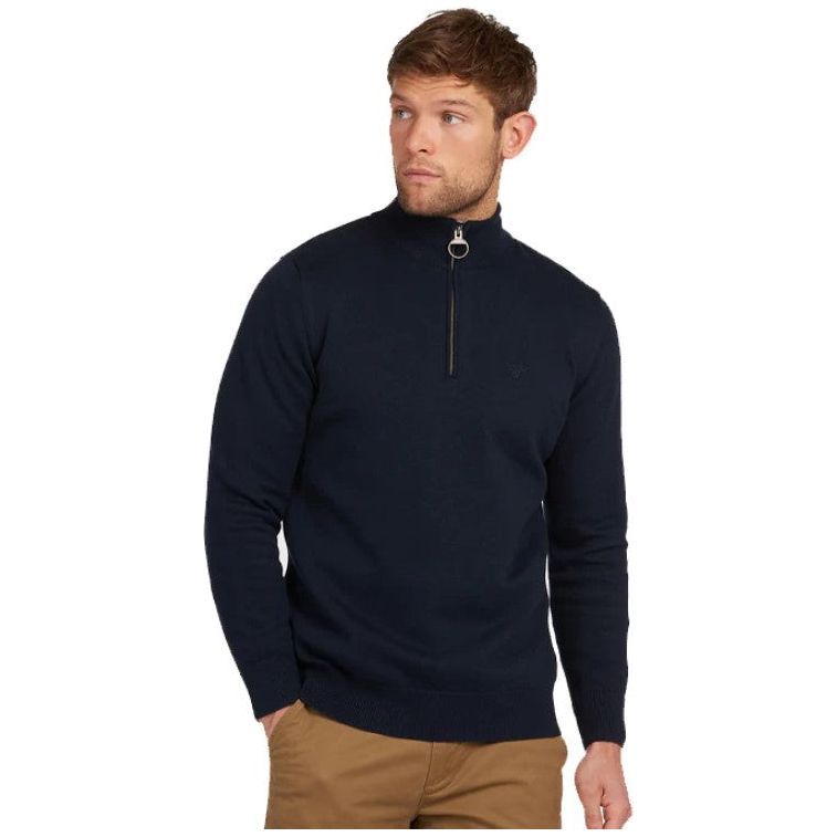 Barbour Mens Sweater Cotton Half Zip Navy