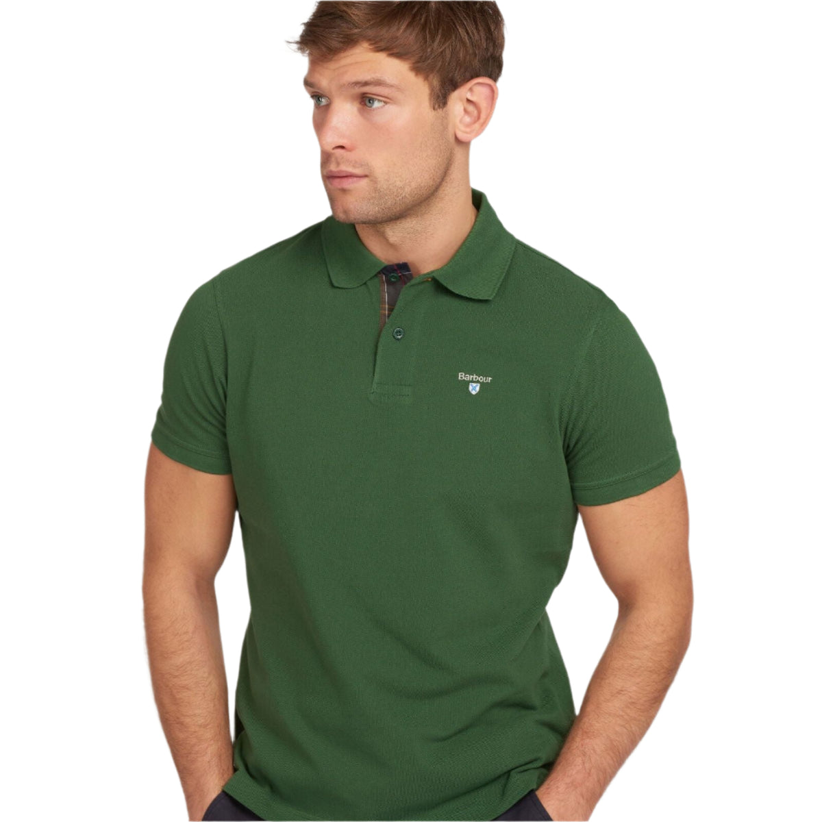 Barbour Mens Polo Tartan Pique Racing Green