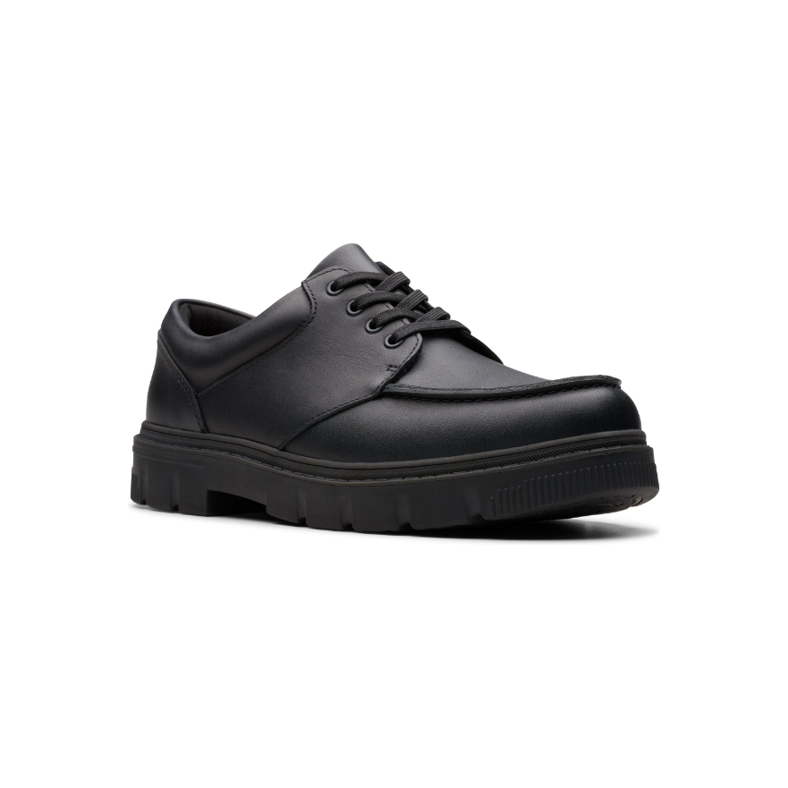 Clarks Boys School Shoe Lorcam Edge Y Black Leather