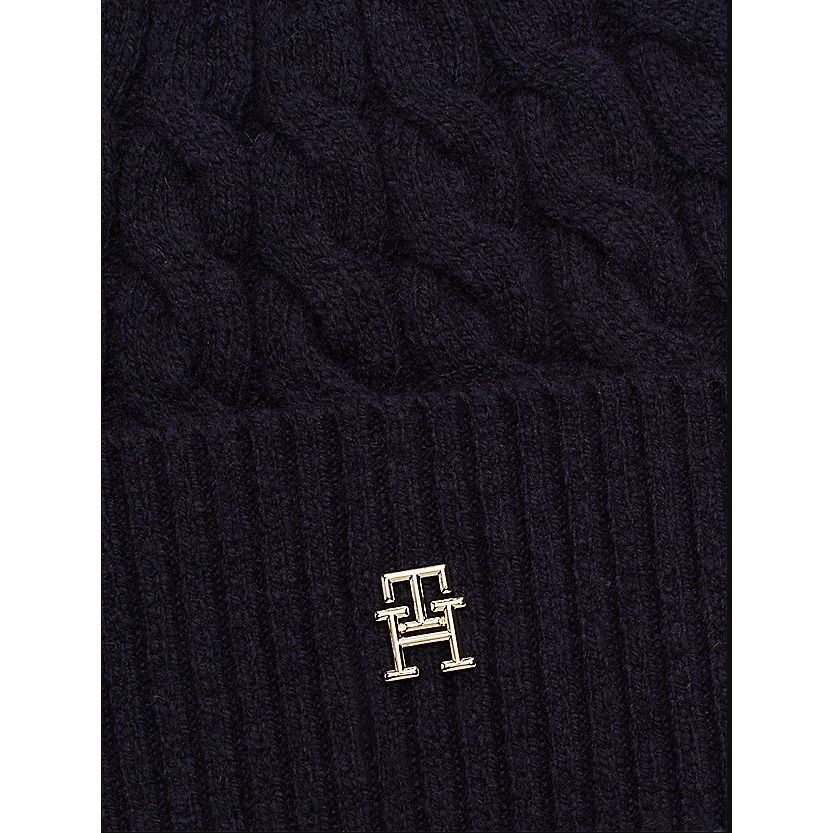 Tommy Hilfiger Womens Monogram Cable Knit Beanie Space Blue