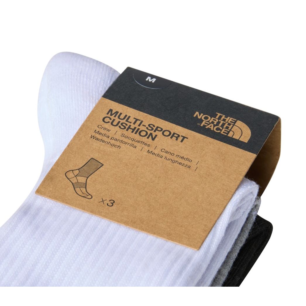 The North Face Unisex Socks 3 Pack Sport Cush Crew Grey/Black/White