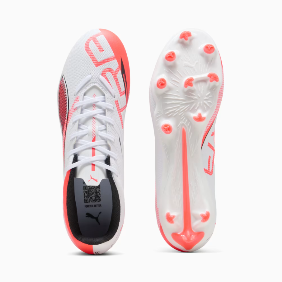 Puma Adults Football Boots Ultra 5 Play FG/AG White/Black/Glowing Red