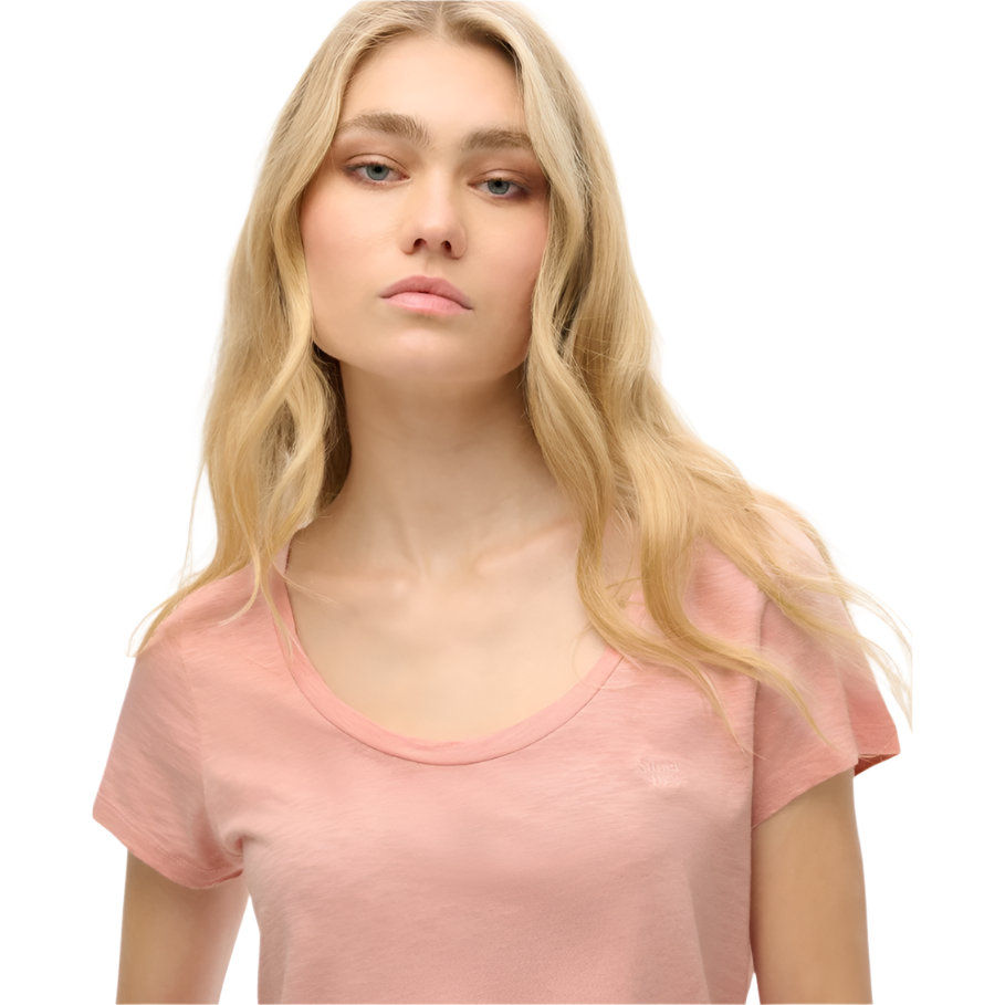 Superdry Womens T-Shirt Scoop Neck Tee Grey Pink