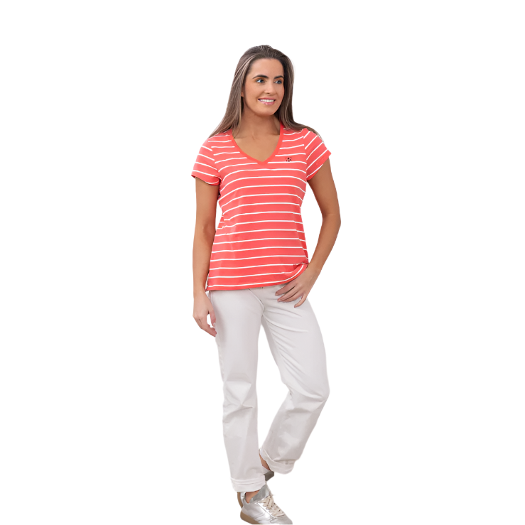 Lighthouse Womens Tee Ariana S/S Deep Coral Stripe