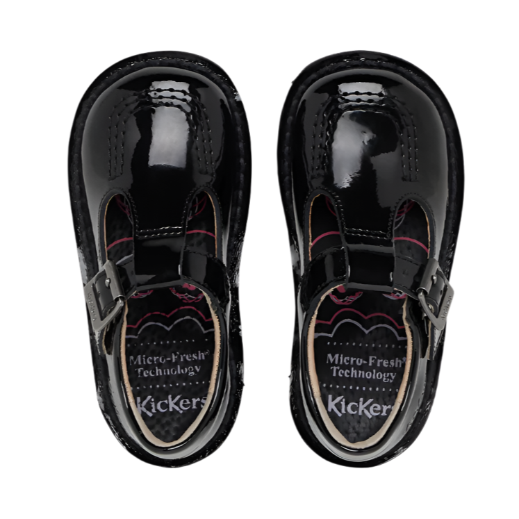 Kickers Infant Girls Shoe Kick T-Bar Patent Leather Black