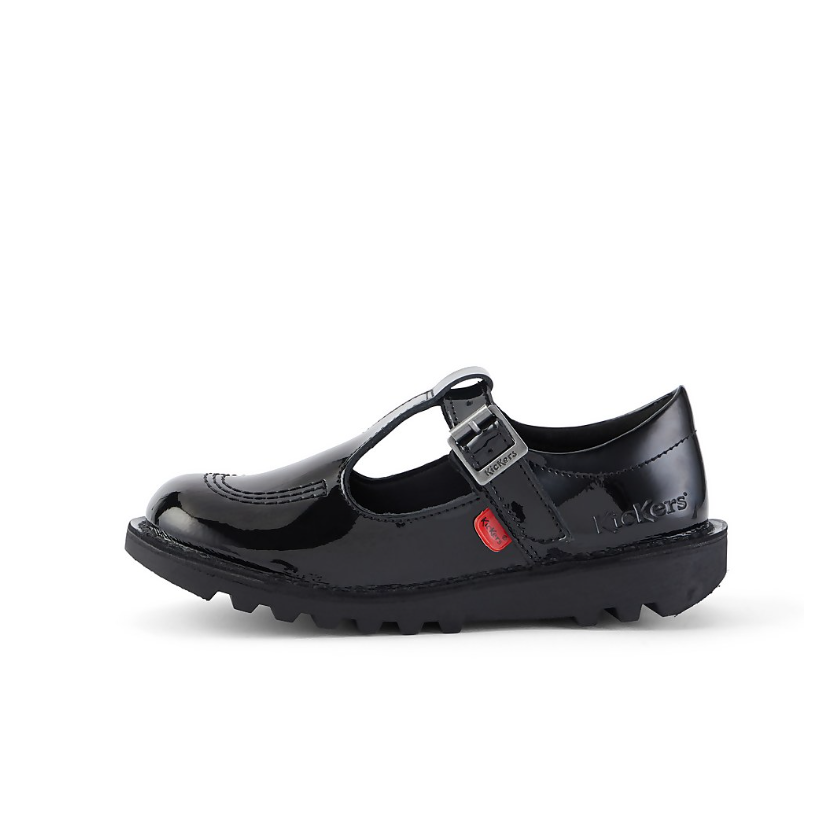 Kickers Junior Girls Shoe Kick T-Bar Patent Leather Black