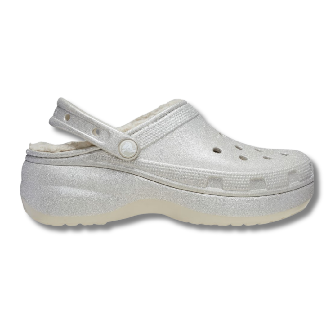 Crocs Womens Sandal Classic Platform Lined Clog Glitter Silver