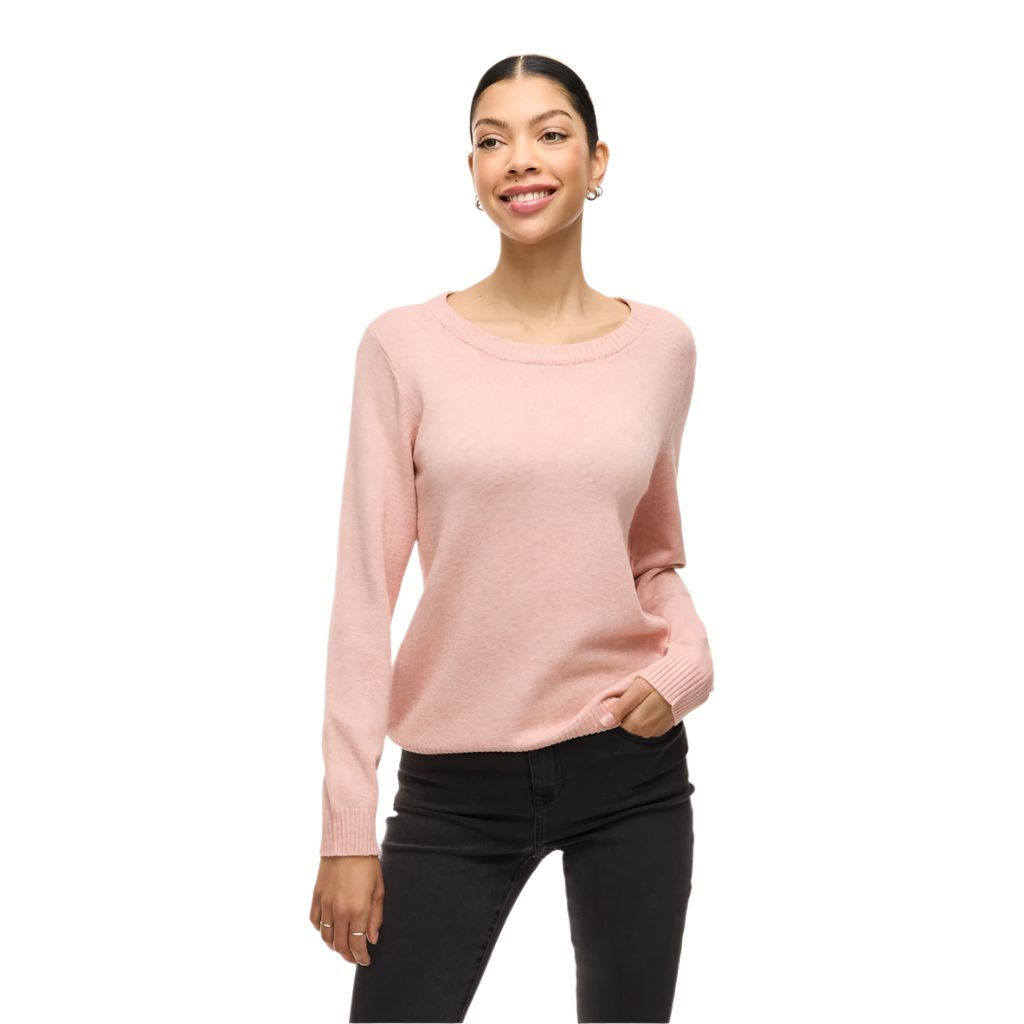 Vila Womens Top Ril O-Neck L/S Knit Misty Rose/Melange