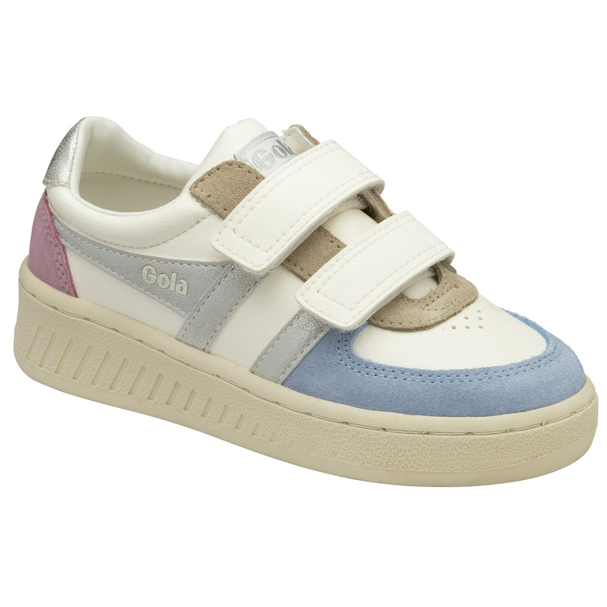 Gola Girls Grandslam Quadrant Strap Trainer Off White/Air/Silver/Candy