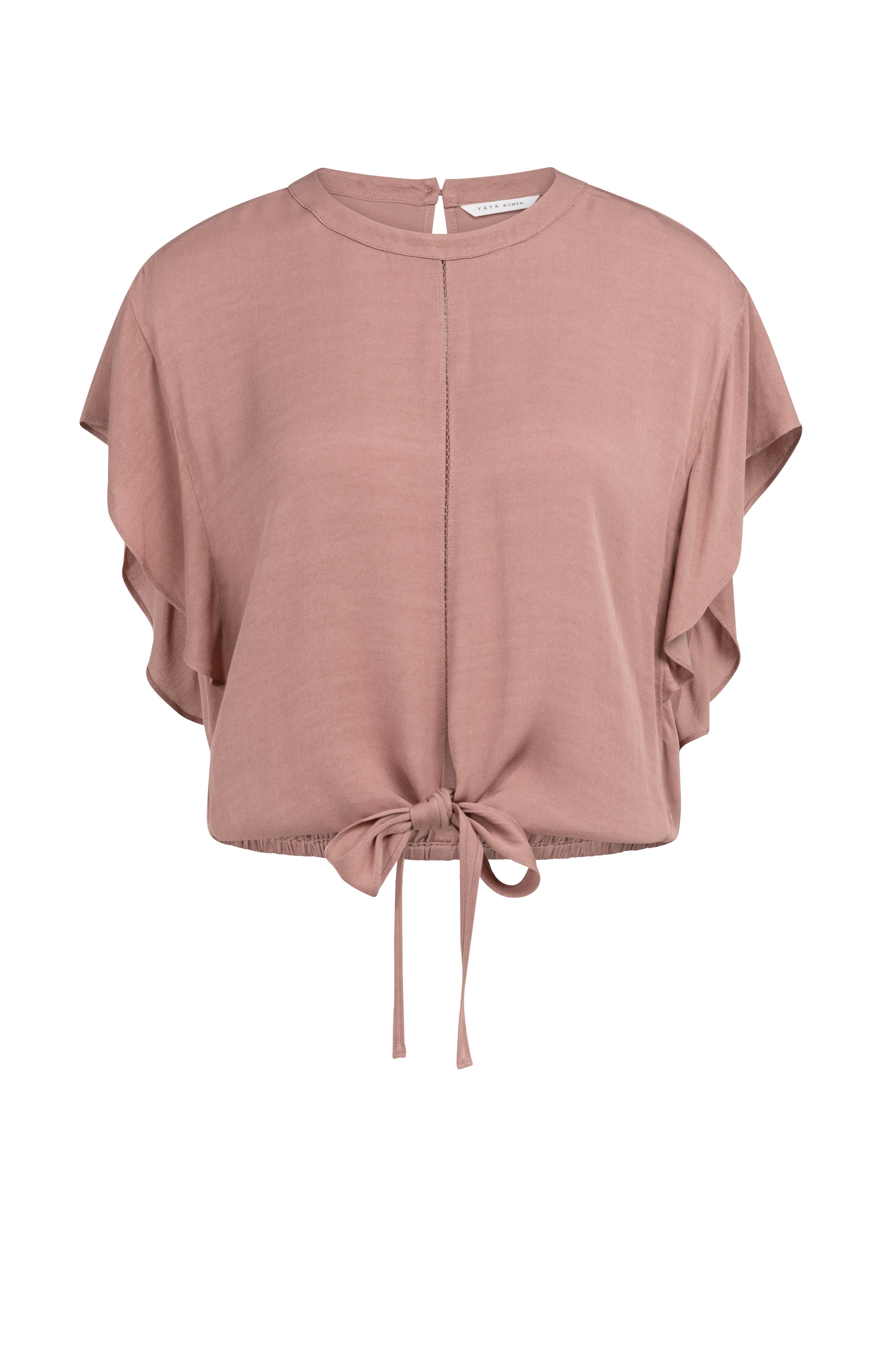 Yaya Womens Flowy top with knot detail and elastic hem Burlwood Pink