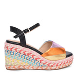 Redz women's black and yellow synthetic leather sandal with buckle