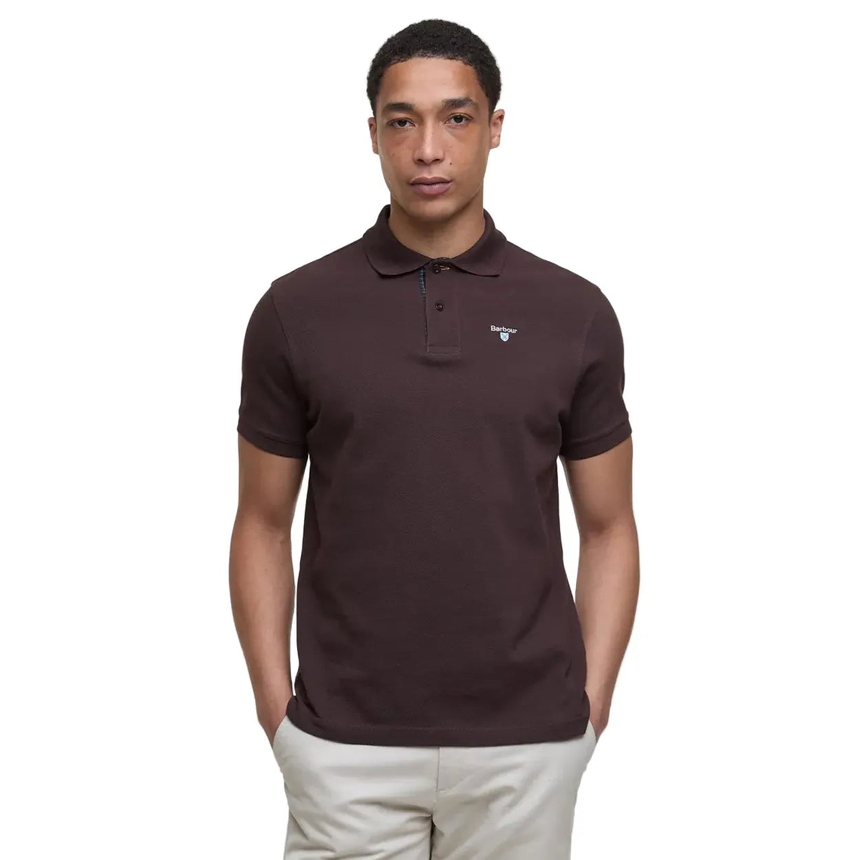 Barbour Mens Polo Shirt Tartan Pique Dark Oak