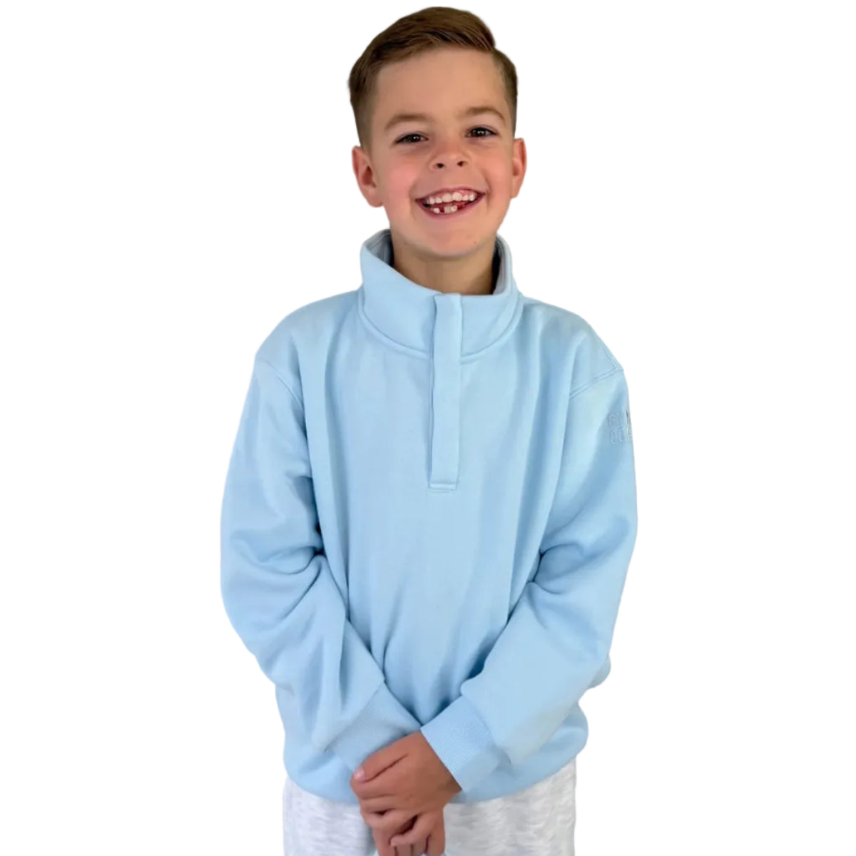 Gym+Coffee Kids Kids Snap Collar Sierra Sweatshirt Glacial Blue