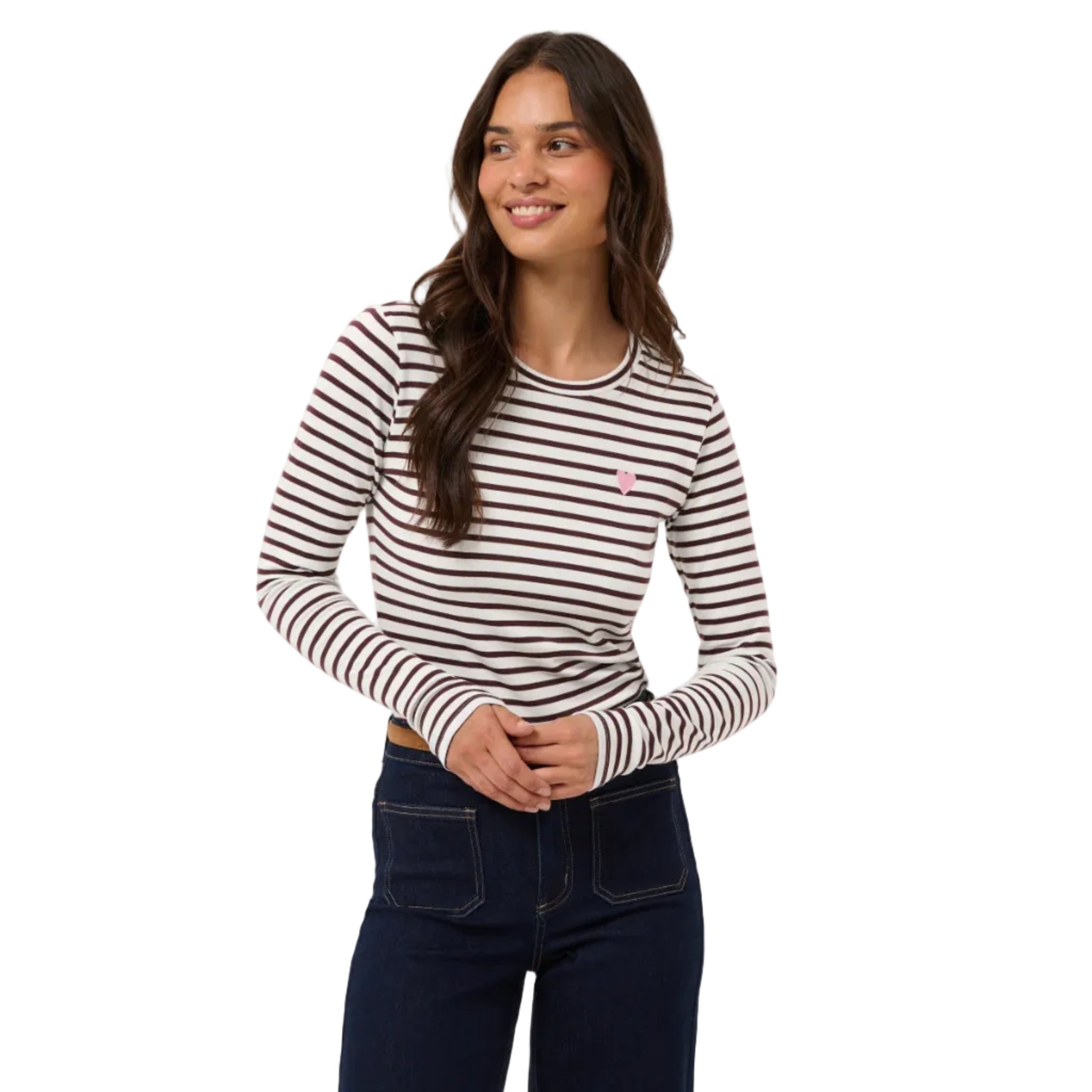 Kaffe Womens T-Shirt Libby Chalk/Fudge/Wild Rose Heart