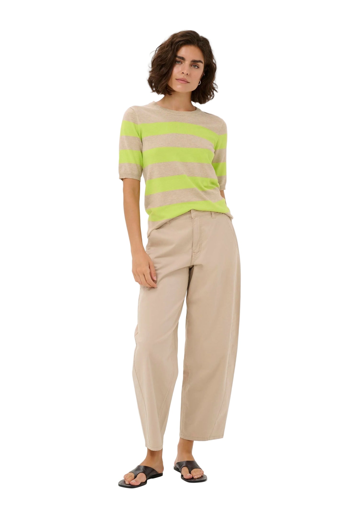 Kaffe Womens KAlizza Striped Knit Feather Gray/Lime Stripe