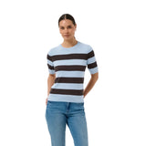 Kaffe Womens KAlizza Striped Knit Pullover Blue Fog/Brown Wide Stripe