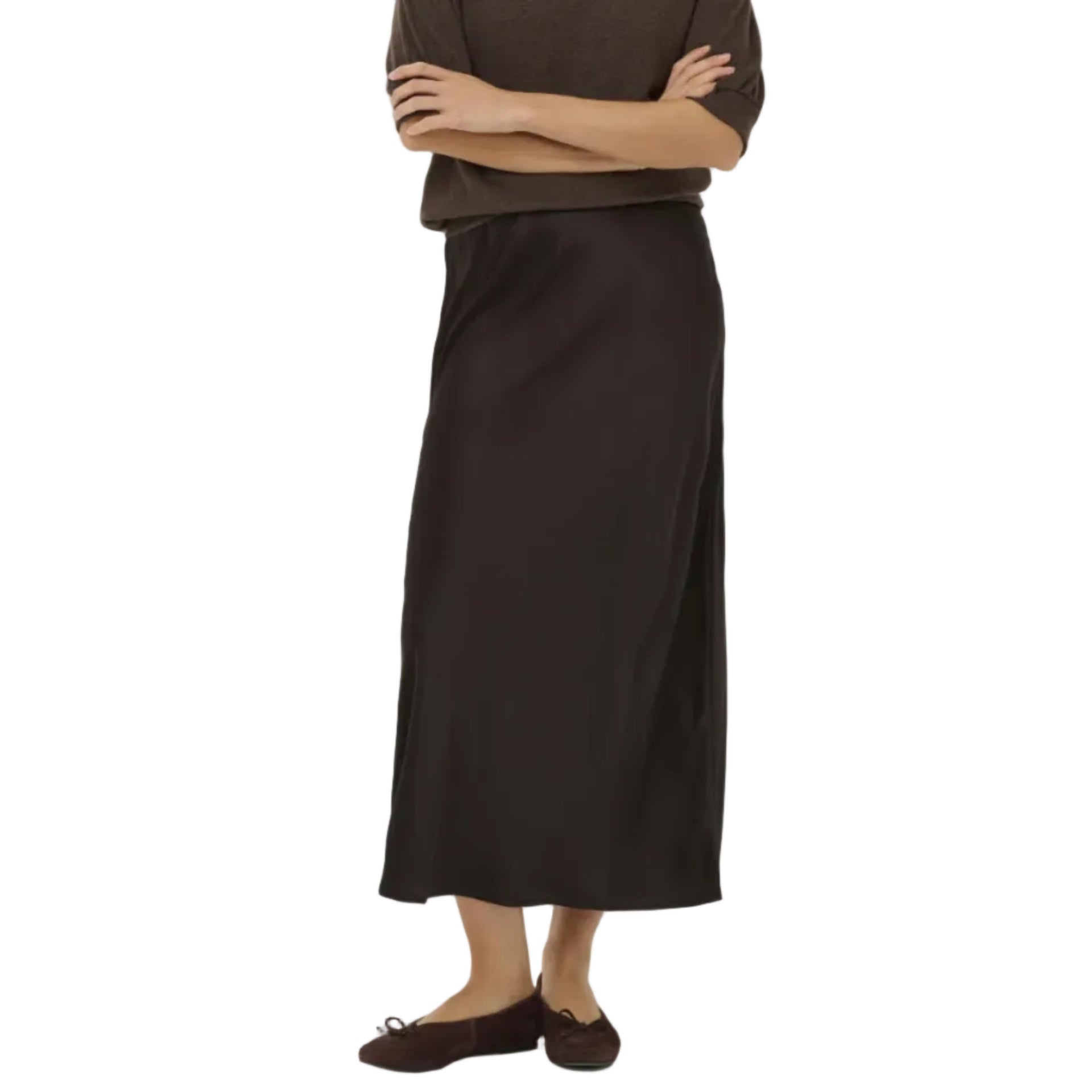 Kaffe women's brown satin midi skirt