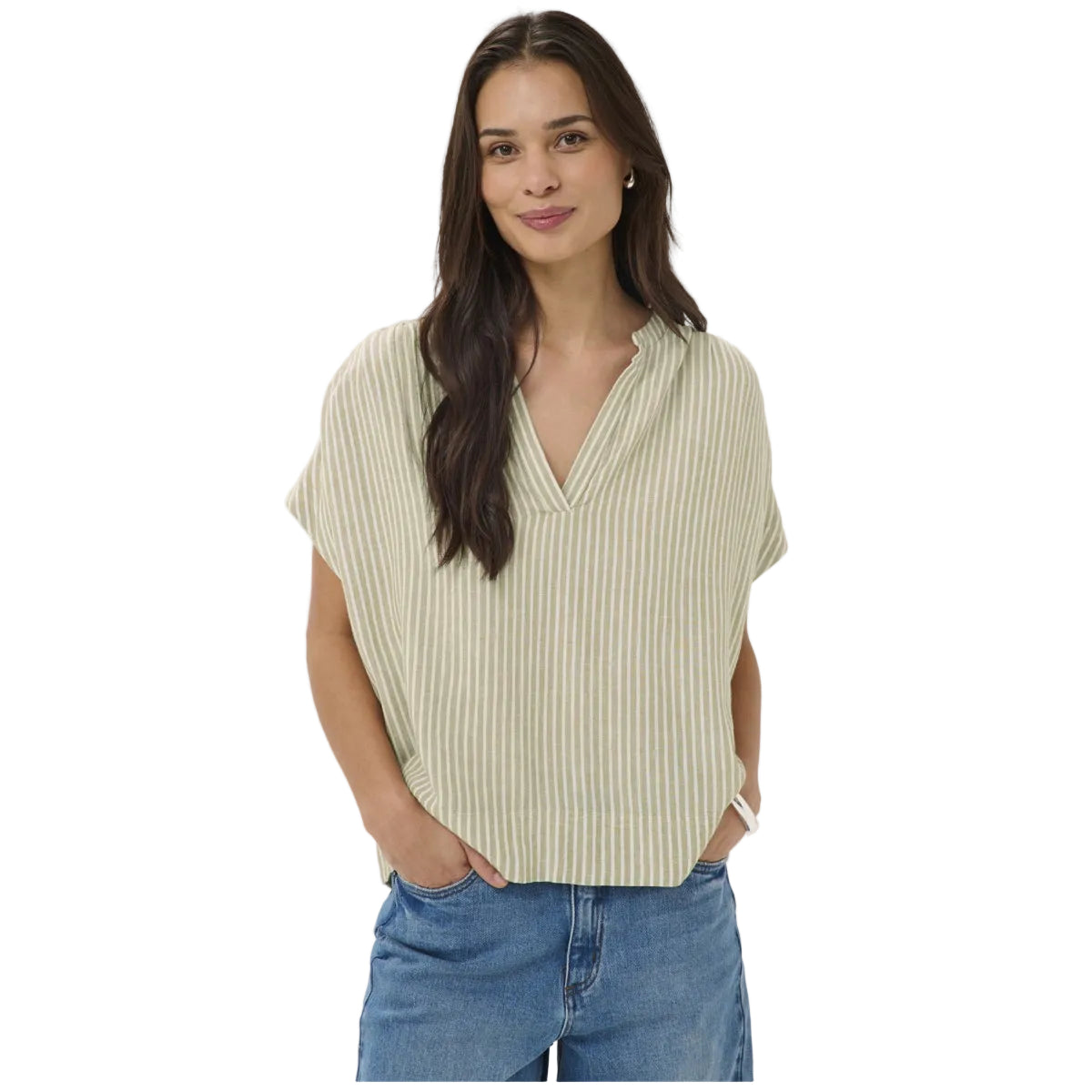 Kaffe Womens Blouse Milia Wing SL Chinchilla/Chalk Stripe