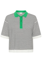 Kaffe Womens KAlizza Polo Shirt Chalk/Black Fine Stripe