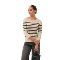 Kaffe Womens KAlizza Boatneck Pullover Feather Grey Melange/Black