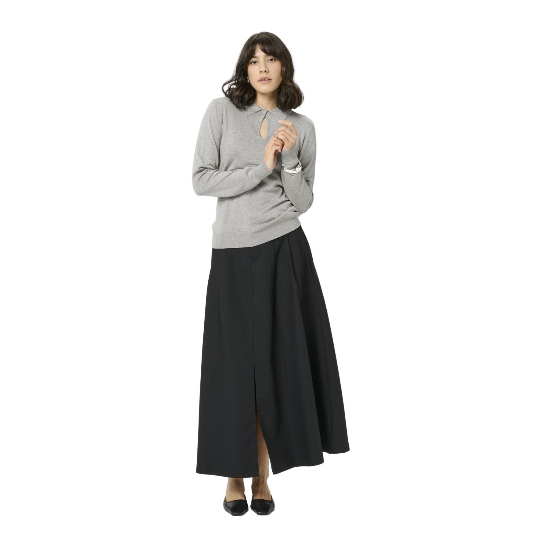 Kaffe Womens Pullover Jada Polo Grey Melange