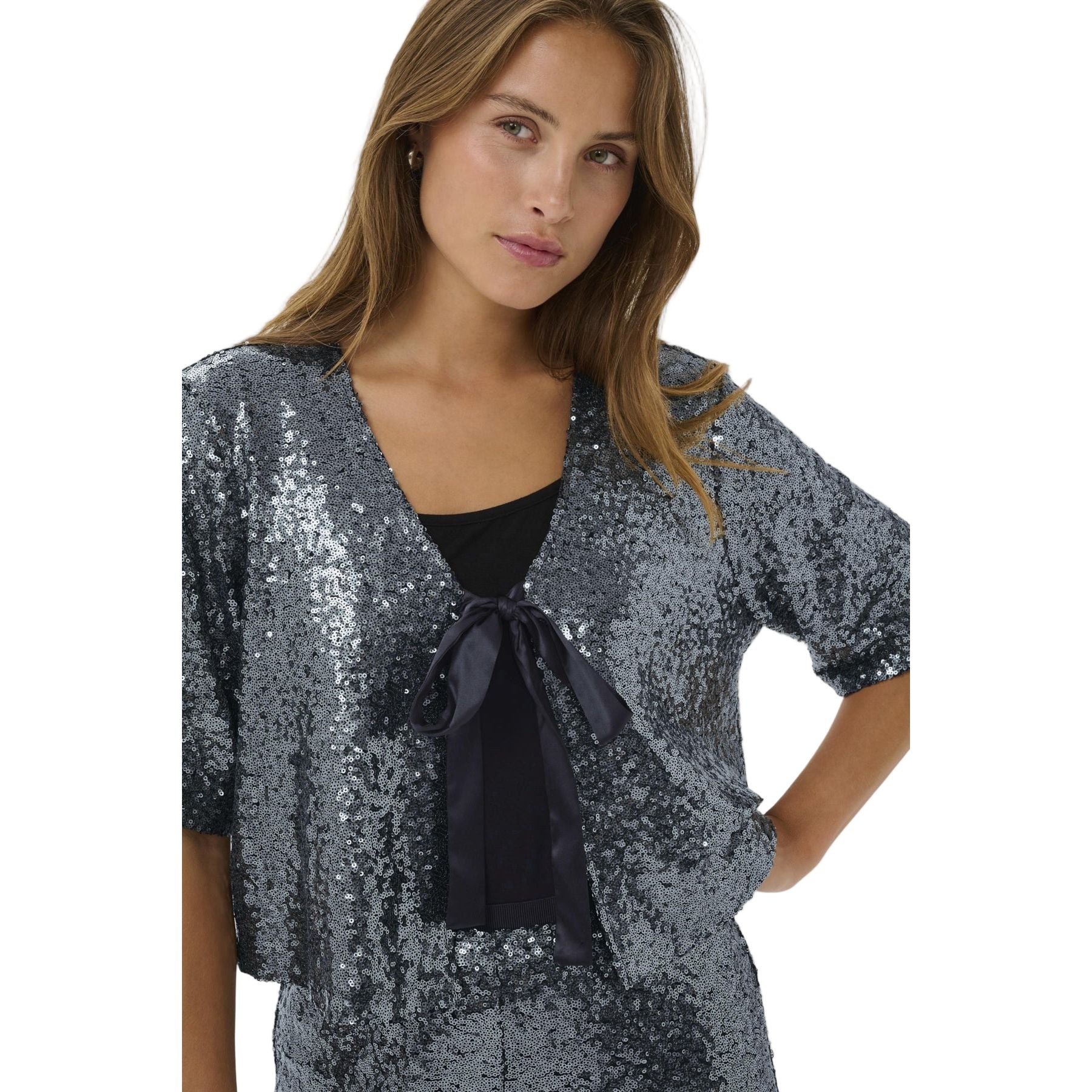 Kaffe Womens Cardigan Lau Sequin Dark Silver
