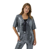 Kaffe Womens Cardigan Lau Sequin Dark Silver