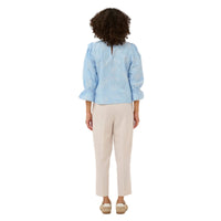 Kaffe Womens KAmarlee Blouse White Blue Embroider