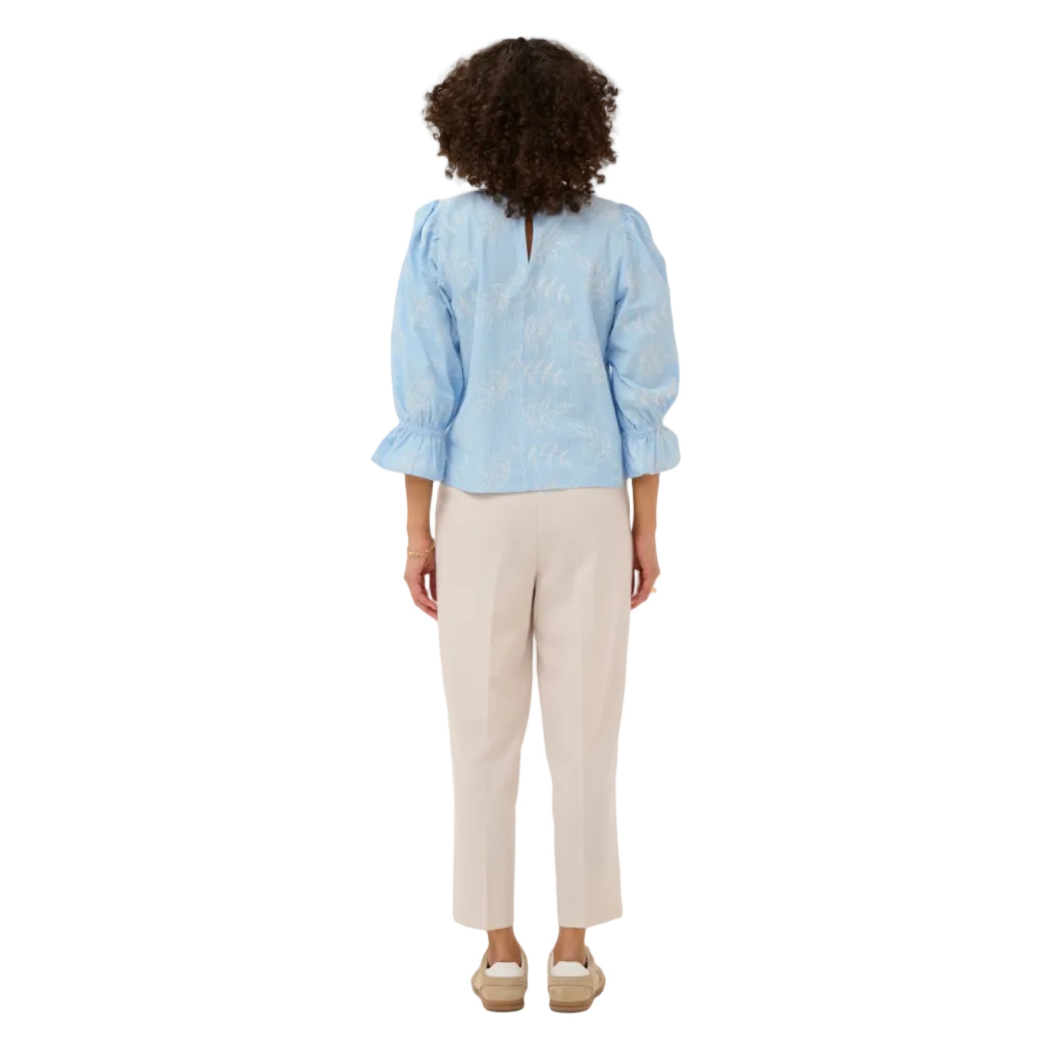 Kaffe Womens KAmarlee Blouse White Blue Embroider