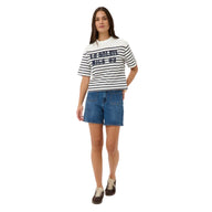 Kaffe Womens KAnolia T-Shirt Chalk/Midnight Marine Stripe