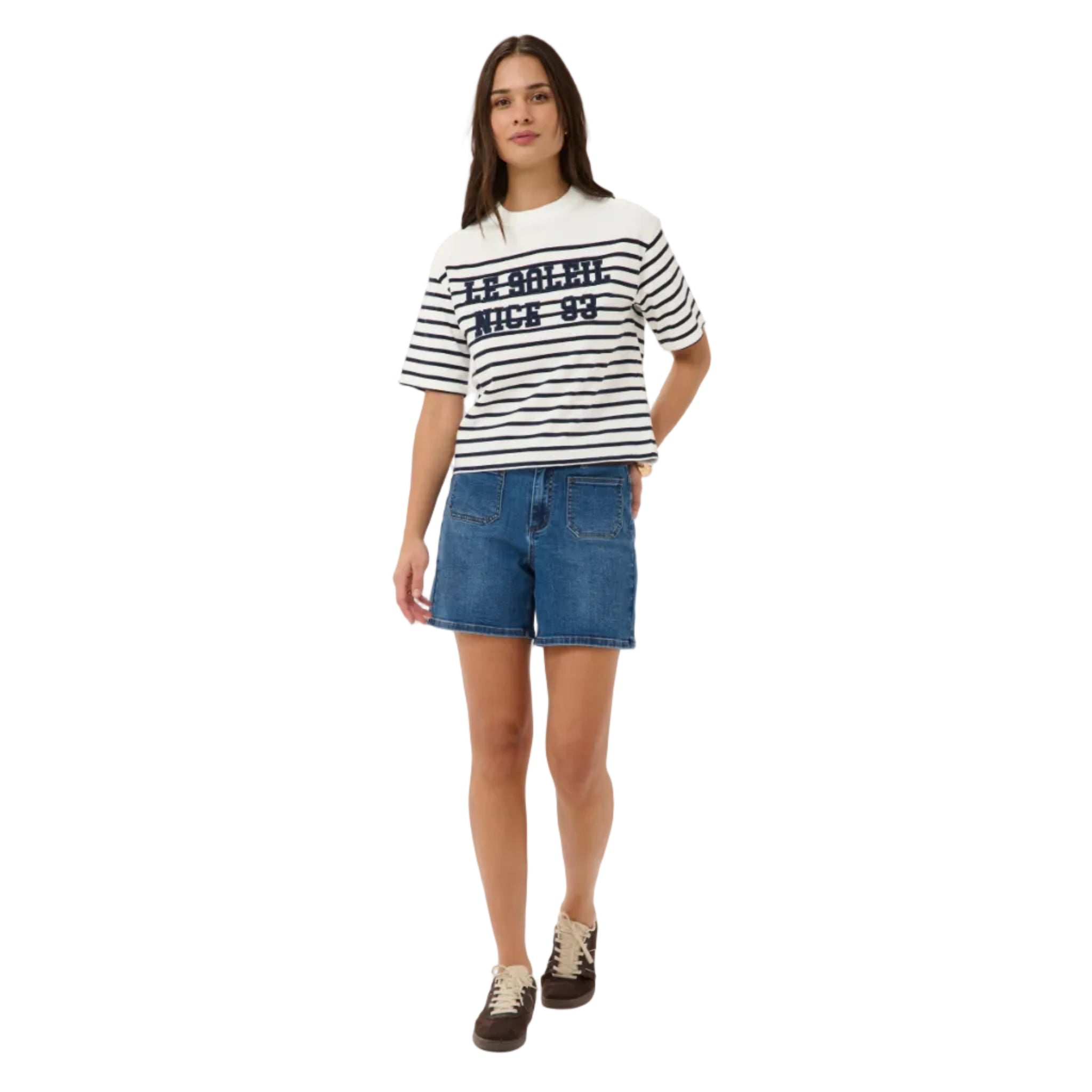 Kaffe Womens KAnolia T-Shirt Chalk/Midnight Marine Stripe