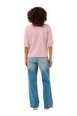 Kaffe Womens KAmiala Polo T-Shirt Pink Frosting/Feather Grey