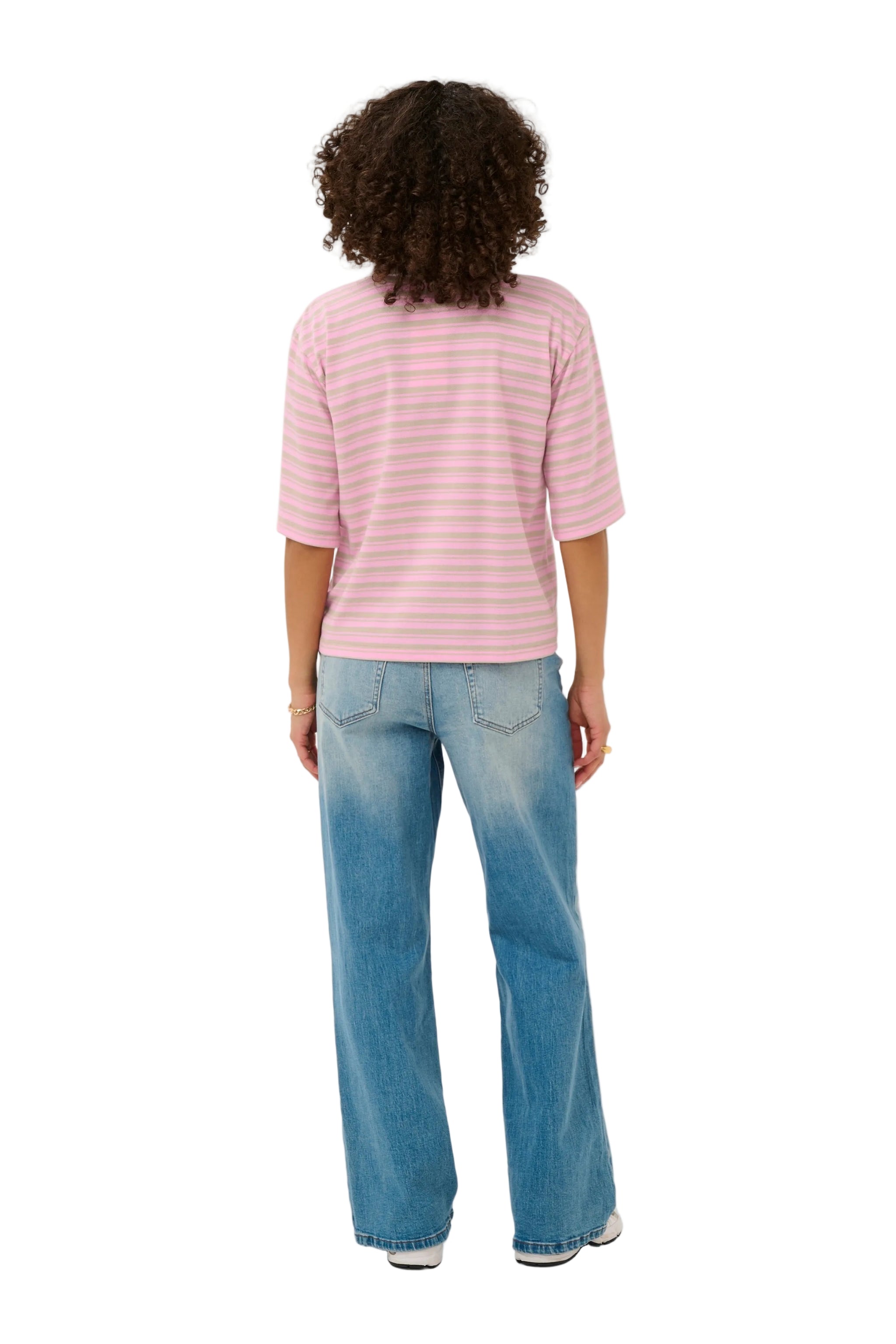 Kaffe Womens KAmiala Polo T-Shirt Pink Frosting/Feather Grey