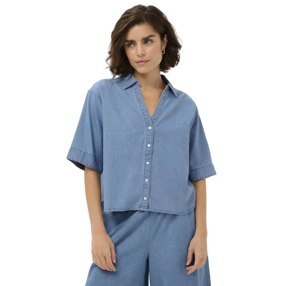 Kaffe Womens Shirt Jade Denim Medium Blue Chambray