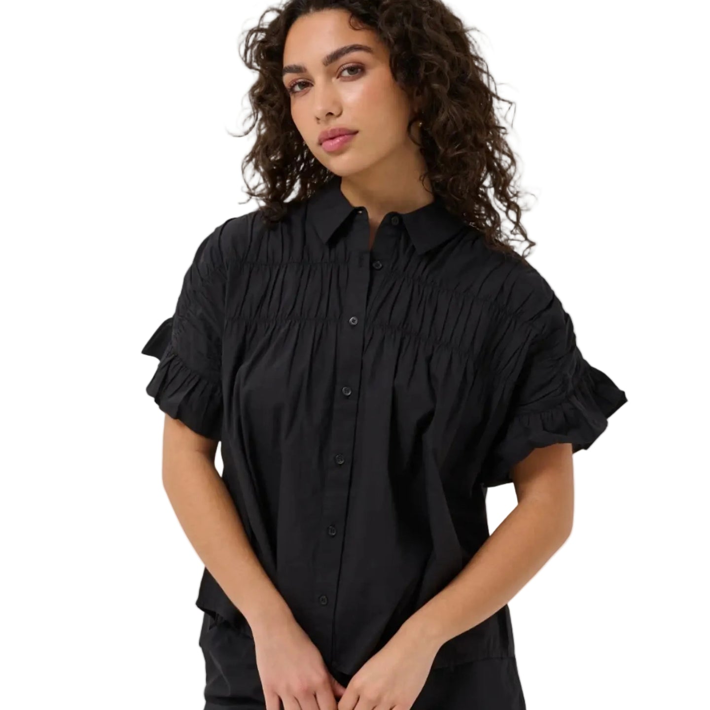 Kaffe Womens Shirt KAverdina Flounce Black Deep
