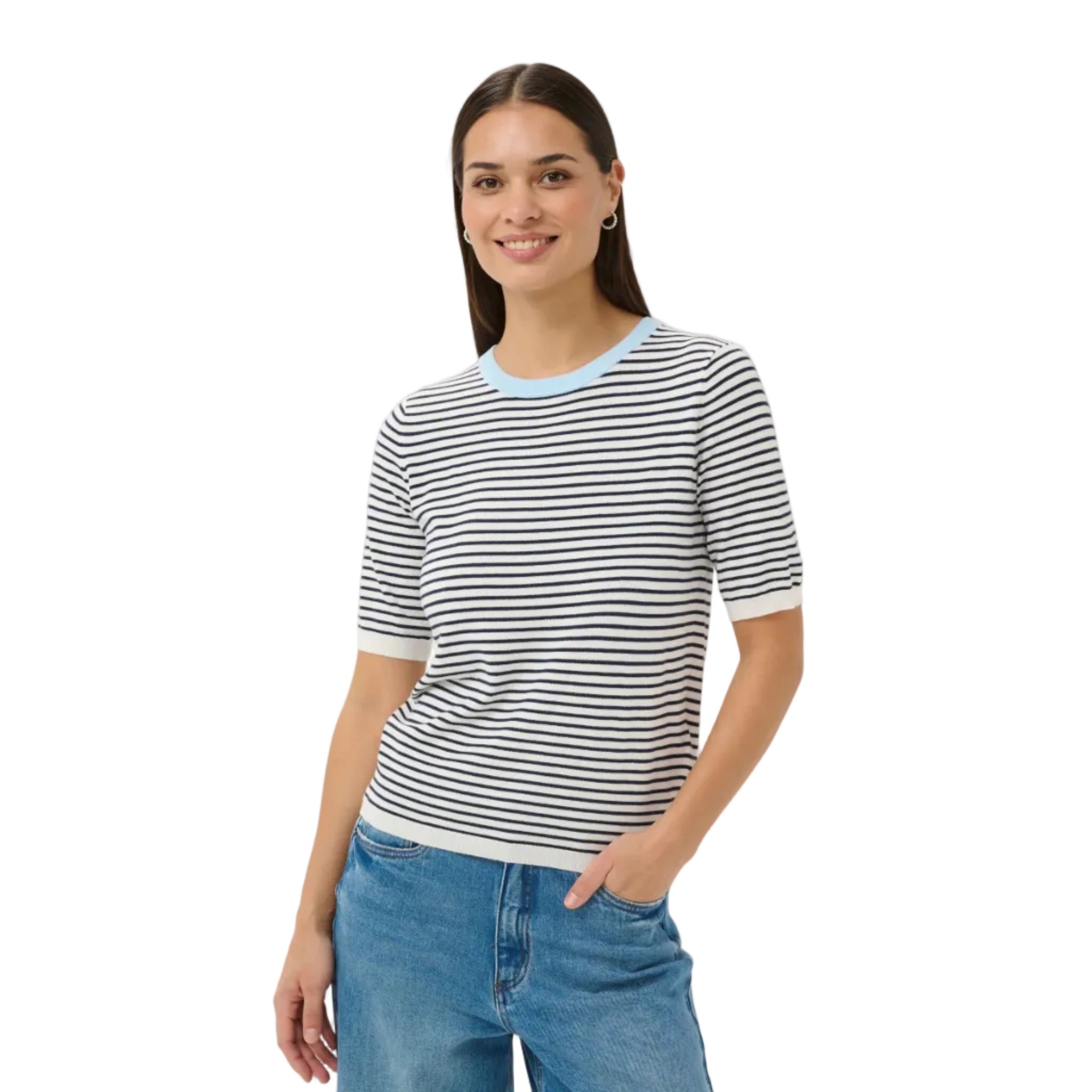 Kaffe Womens KAlizza Narrow Striped Pullover Chalk/Midnight Stripe