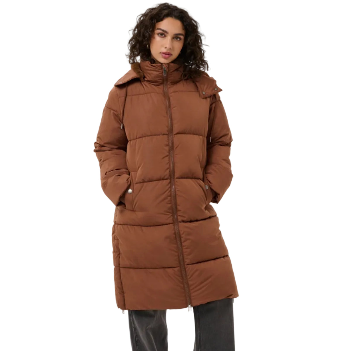 Kaffe Womens Long Padded Coat KAnikalui Friar Brown