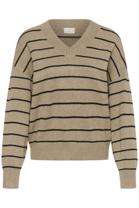 Kaffe Womens Jumper KAAriana Desert Taupe Melange/Black Stripe
