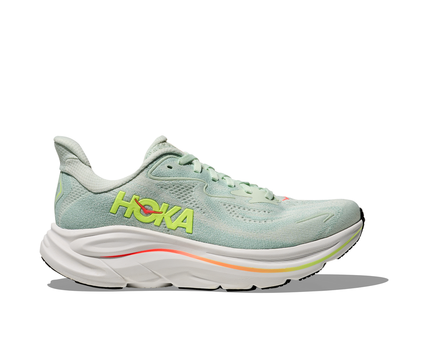 Hoka Womens Trainer Clifton 10 Wide Sea Glass/Neon Flame