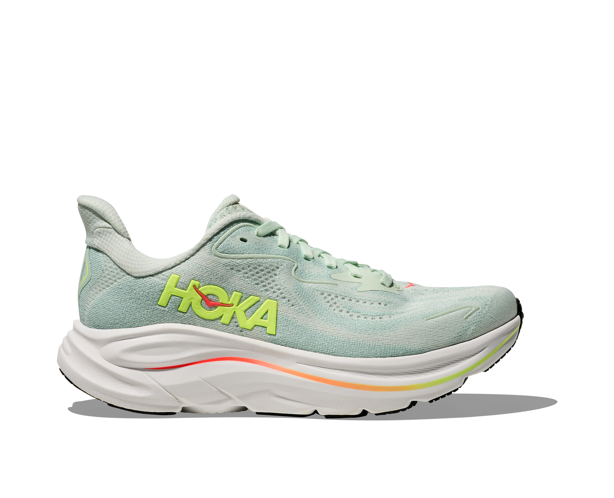 Hoka Womens Trainer Clifton 10 Wide Sea Glass/Neon Flame