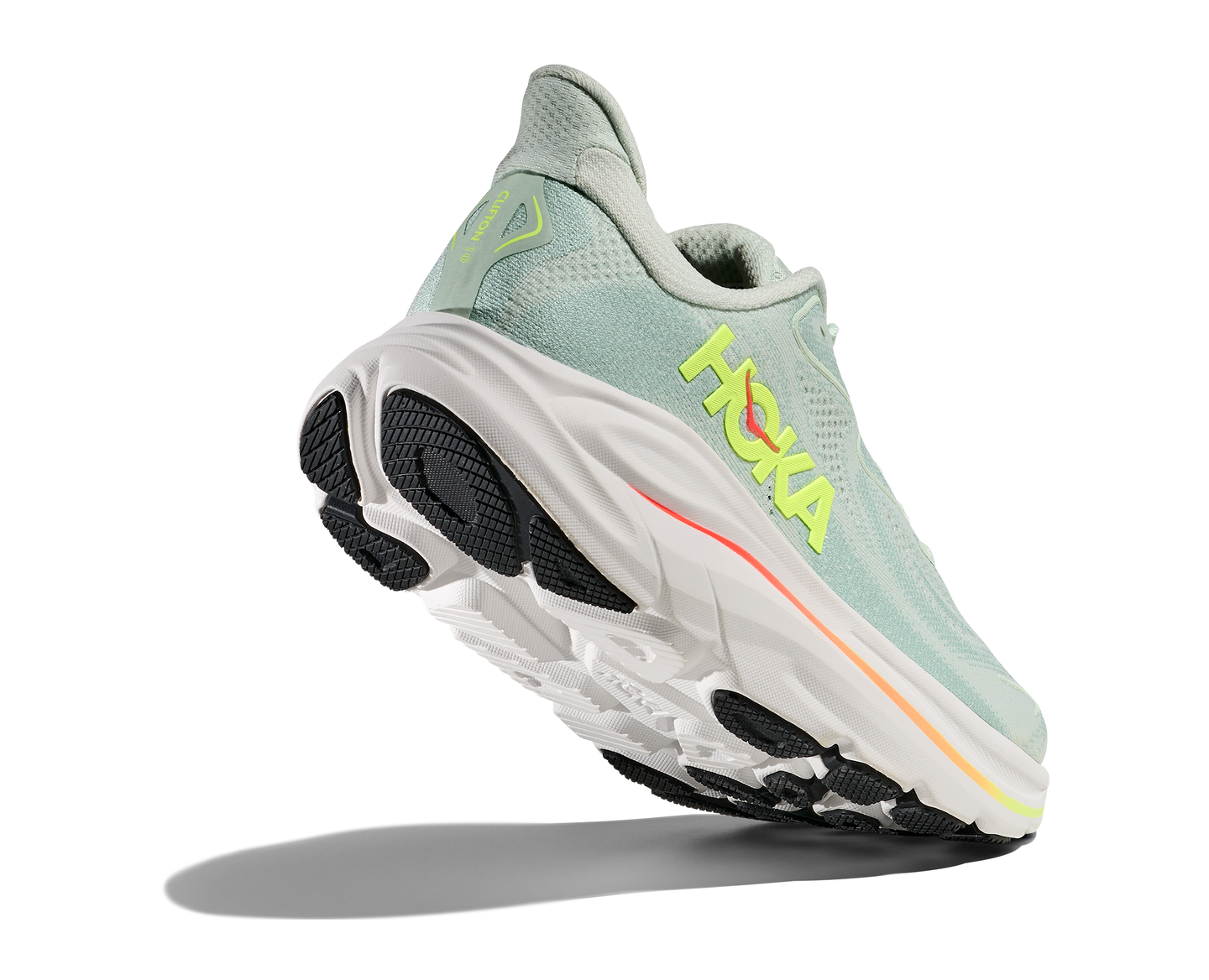 Hoka Womens Trainer Clifton 10 Wide Sea Glass/Neon Flame