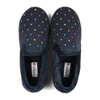 Padders Womens Slipper Repose Navy Woven Spots