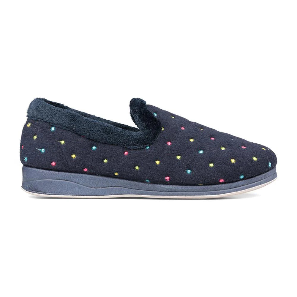 Padders Womens Slipper Repose Navy Woven Spots
