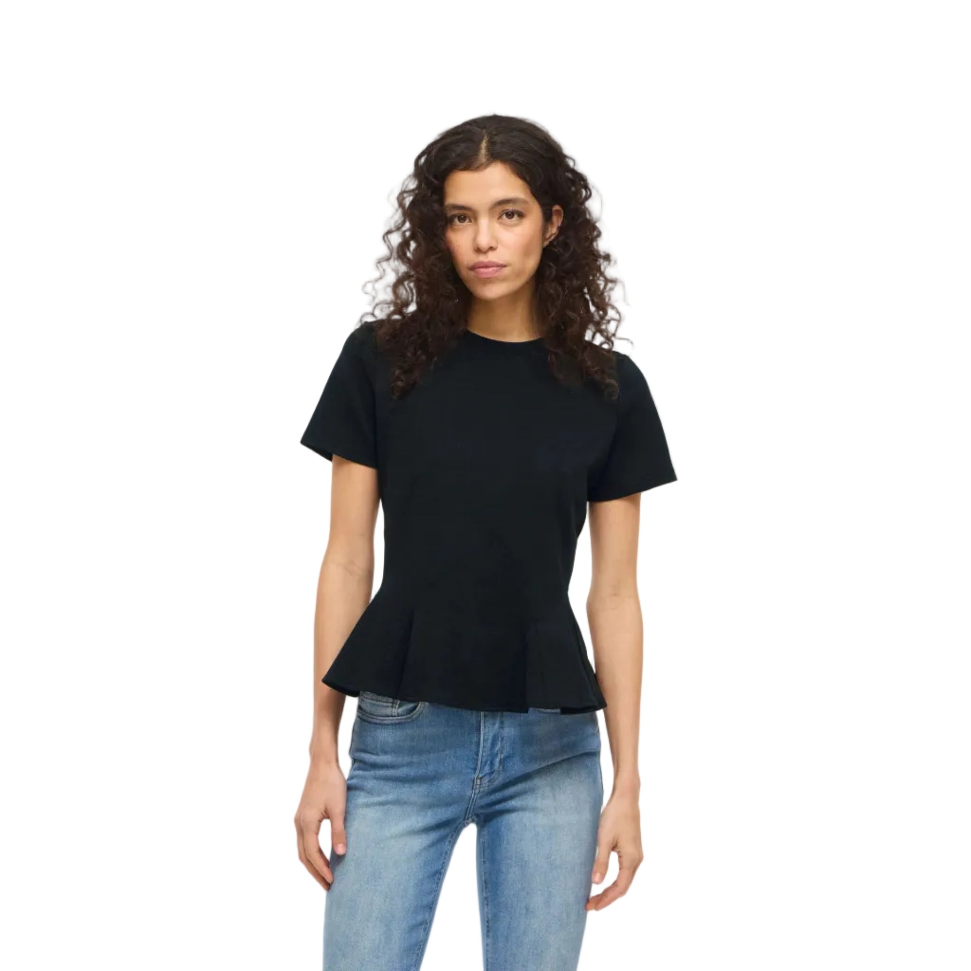 Vila Womens Vivelmera Peplum T-Shirt Black Beauty