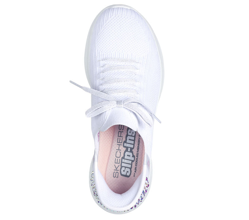 Skechers Womens Slip Ins Trainer Ultra Flex 3.0 Shining Glitz White Donaghys