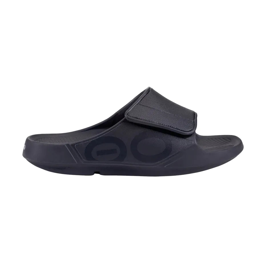 Oofos unisex black slip-on sandal
