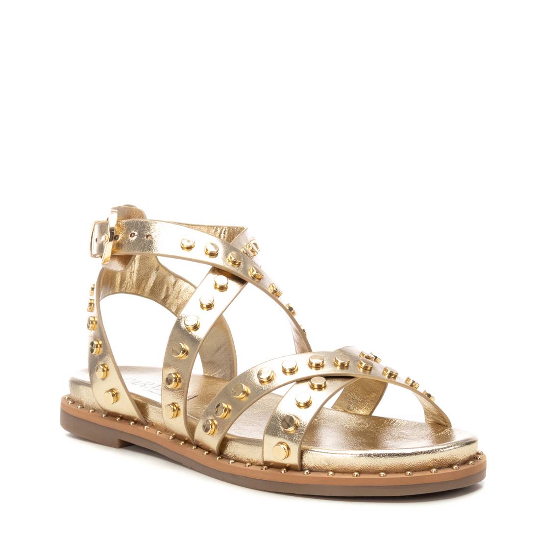 Carmela women's gold leather sandal with buckle
