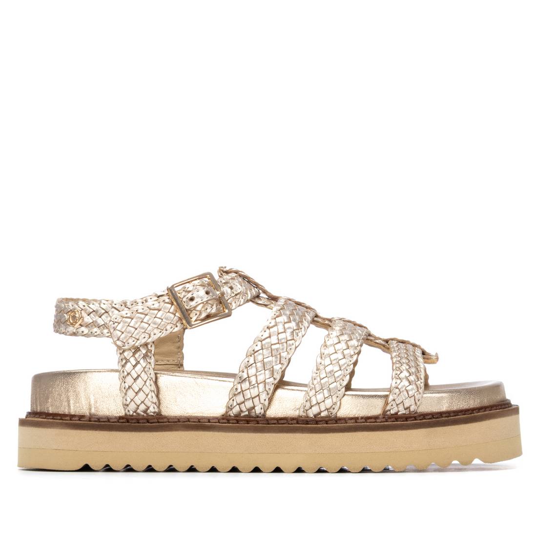Carmela women's gold sandal with buckle
